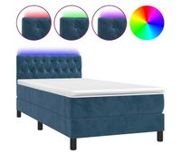 cama box spring colchon y led terciopelo azul oscuro 100x200 cm diseno de botones