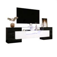mueble de tv de 200 cm blanco y negro con iluminacion led multicolor