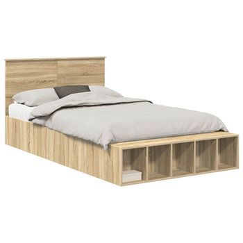 Estructura De Cama Con Estante Manual Roble Sonoma 120 X 200 Cm Vidaxl