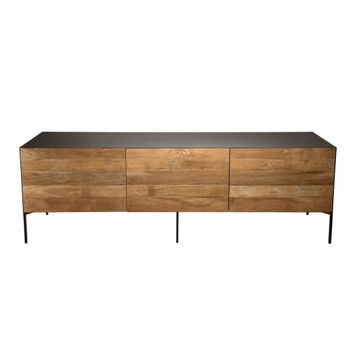 Mueble tv con puertas y cajón de madera de teca reciclada y metal gris