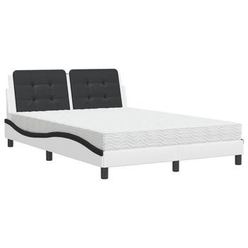 Cama Con Colchón Zadar Cuero Sintético Blanco Y Negro 140x200 Cm Vidaxl