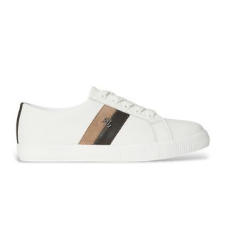 Lauren Ralph Lauren para mujer. 802979187002 Zapatillas de piel Canvas blanco (35), Plano, Cordones, Casual