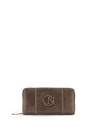cartera grande con cremallera perimetral efecto vintage con parche de logo brown taglia unica