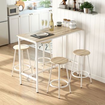 Juego De Mesa Y 4 Sillas De Bar Homcom 110x50x89,5cm Natural Y Blanco