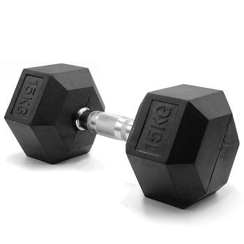Hxg Mancuerna Hexagonal 15 Kg – 1 Unidad | Agarre Antideslizante, Revestimiento De Caucho, Ideal Para Casa Y Gimnasio