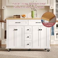 isla de cocina con ruedas blanca y madera encimera abatible extensible 12065 cm