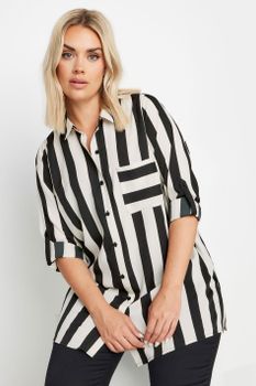 Yours Camisa Amplia Blanca Y Negra De Rayas, Mujer Curvy Y Tallas Grandes, Yours
