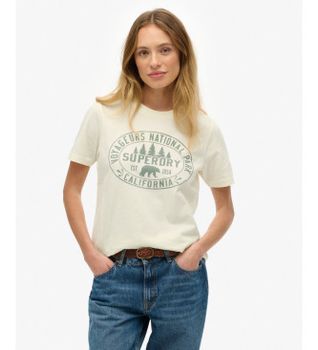 Superdry para mujer. W1011762A Camiseta Lo-Fi Outdoors Relaxed blanco roto (XL), Casual, Algodón, Manga corta
