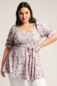 Yours London Top Peplum Rosa Floral Con Escote Corazón, Mujer Curvy Y Tallas Grandes, Yours London