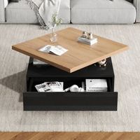 mesa de centro cuadrada 70 x 70 cm con tablero giratorio 360 y almacenaje oculto