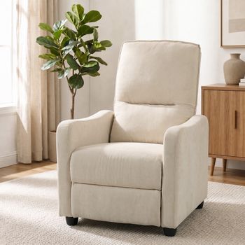 Sillón Relax Reclinable De Tela Efecto Lino Homcom 69x91x100 Cm Crema