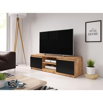 Mueble De Tv 120 Cm Dingo, Mueble De Televisión, Mueble De Salón, Iluminación Led Incluida, Color Wotan/negro Mate