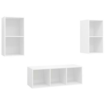 Juego De Muebles De Salón 3 Uds | Mueble Tv Madera Ingeniería Blanco Cfw14042