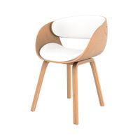 silla de madera clara y pu blanco