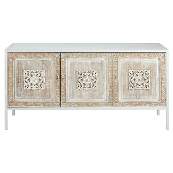 Aparador de metal blanco y mango esculpido de 155 cm