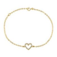 pulsera de mujer corazon en oro 14 quilates con circonita cubica