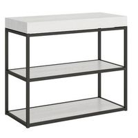 consola extensible con estantes spacio 90x40196 o 90x40300 cm-color blanco-3 alargaderas gruesas