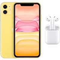 apple iphone 11  airpods with charging case 2nd generation bundle - 128 gb yellow yellow