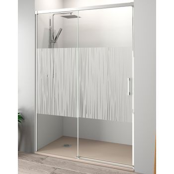 Mampara De Ducha Frontal 1 Puerta + 1 Fijo Corredera | Vidrio Templado De 6mm | Antical | 100 - 200cm | Serigrafiada - Cromo | 100 Cm (adaptable 95-99cm) - Serigrafía - Cromo Brillo