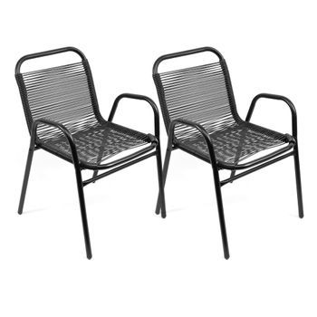 Conjunto De 2 Sillas Apilables De Jardín - 59x76x53 Cm - Asiento En Metal Y Polietileno Para Exteriores - Negro