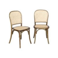 silla vintage de madera y ratan set de 2 marron viejo