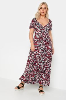 Yours Vestido Maxi De Flores En Rojo Y Negro, Mujer Curvy Y Tallas Grandes, Yours
