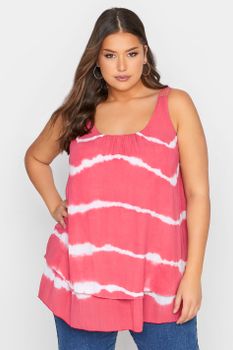 Top Rosa Sin Mangas Tie Dye Espalda De Ganchillo, Mujer Curvy Y Tallas Grandes, Yours