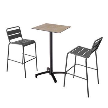 Mesa Alta Inclinable De Conjunto Con Mártaupe Beige Y 2 Sillas Grises, Opéra - Oviala