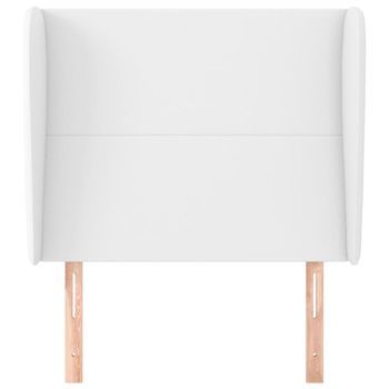 Cabecero Cama Mueble De Dormitorio Con Orejas De Cuero Sintético 103 X 23 X 118/128 Cm Blanco M02_0002935