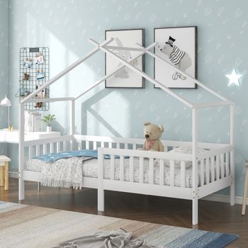 Cama-cabina Para Niños - 90 X 200 Cm - Madera Maciza - Somier De Láminas - Color Blanco
