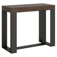 consola extensible de madera oscura con patas de metal antracita 8 plazas 40 a 196 cm fonja