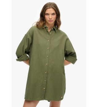 Superdry para mujer. W4010470A Camisa de playa larga Ibiza verde (S), Casual, Algodón, Manga larga