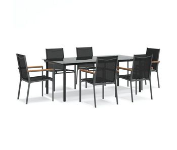 Juego de comedor para jardin 7 piezas acero y textilene negro