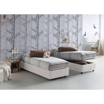 Talamo Italia Cama Individual Con Contenedor Silvia Sommier, Made In Italy, Cama Con Revestimiento De Tela, Apertura Frontal, Apta Para Colchón 90x200 Cm, Blanco
