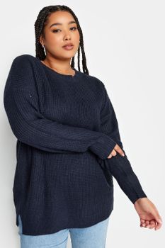 Yours Jersey De Punto Azul Marino Con Hombros Caídos, Mujer Curvy Y Tallas Grandes, Yours