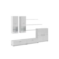 mueble comedor moderno salon con luces leds acabado en blanco brillo lacado y blanco mate medidas 300x189x42cm