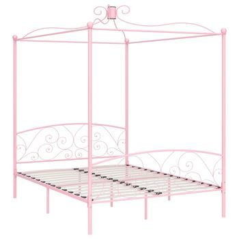 Cama Matrimonial | Cama Para Adultos | Estructura De Cama Con Dosel Metal Rosa 160x200 Cm