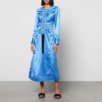 ganni cutout ruched stretch-satin midi dress - eu 36uk 8