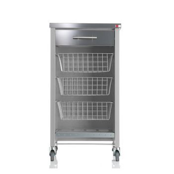 Carrito De Cocina Con Ruedas Chelsea – Encimera De Acero Inoxidable, 3 Cestas, Cajón Y Botellero,,gris