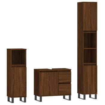Set De Muebles Baño 3 Pzas Madera Contrachapada Roble Marrón Vidaxl
