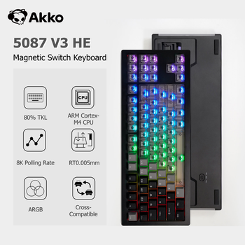 Teclado Akko 5087 V3 HE, diseño TKL de 80%, interruptores magnéticos, activación rápida, 0,005 mm, frecuencia de muestreo de 8K, conexión por cable tipo C, teclado para juegos personalizable.