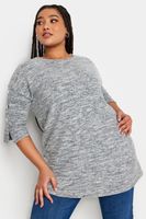 yours top suave gris jaspeado con manga francesa con botones mujer curvy y tallas grandes yours