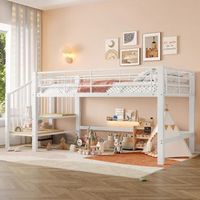 cama alta infantil 90x200 cm blanca con escalera de almacenamiento