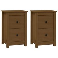juego de 2 mesitas de noche con cajones 40 x 35 x 615 cm madera pino marron miel dec035452
