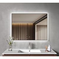 espejo de bano con luz led 80 x 60 cm negro rectangular antivaho 3 colores dimmable - lomazoo lyon