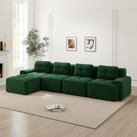 canape modular de esquina con chaise longue de 4 plazas asiento profundo en terciopelo acanalado verde sin montaje antideslizante
