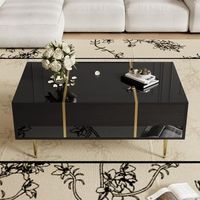 mesa de centro negra y dorada de alto brillo 100 x 60 cm con 2 cajones