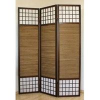 biombo de 3 paneles marron en madera y bambu 132 x175 cm par06009