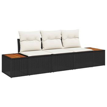 Conjunto De Sofá De Jardín 3 Piezas | Mueble De Jardín Negro Ratán Sintético