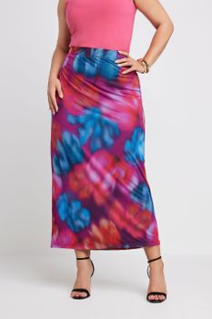 Limited Collection Falda Larga De Flores Rosas Y Azules Difuminadas, Mujer Curvy Y Tallas Grandes, Yours